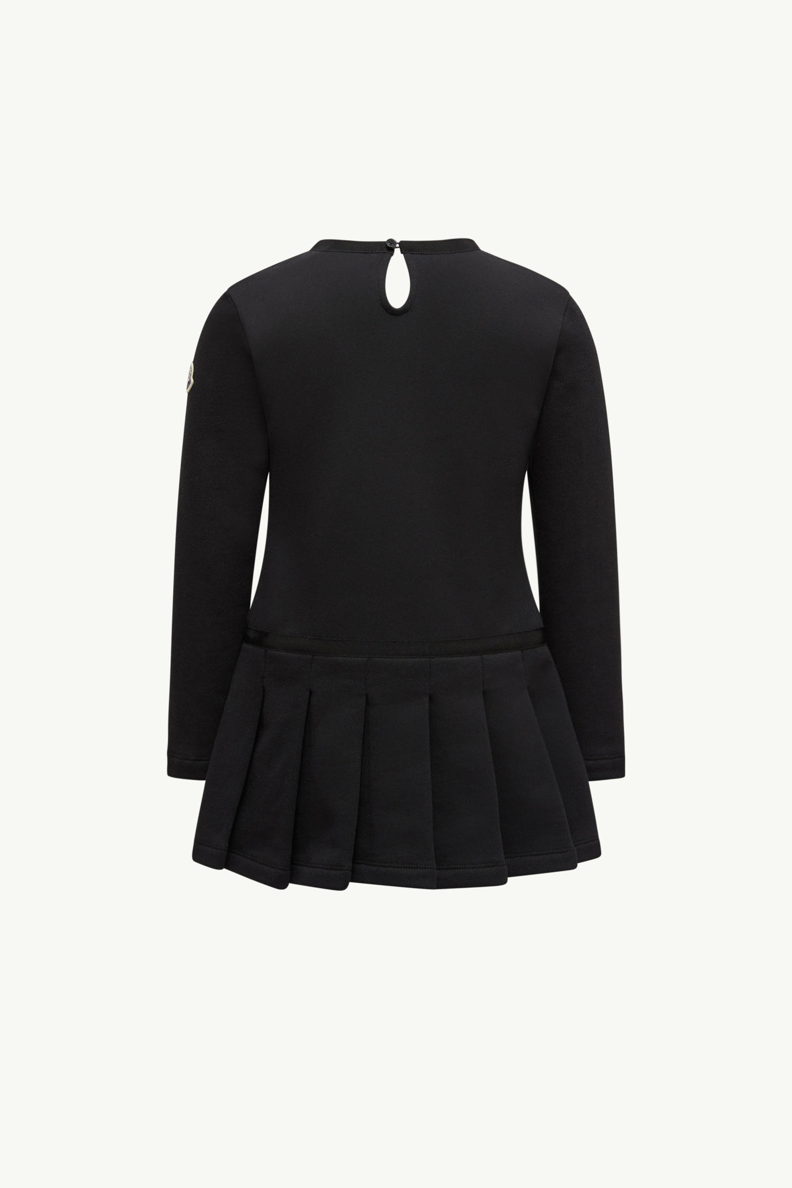Teddy Logo Pleated Cotton Dress Girl Black Moncler 3