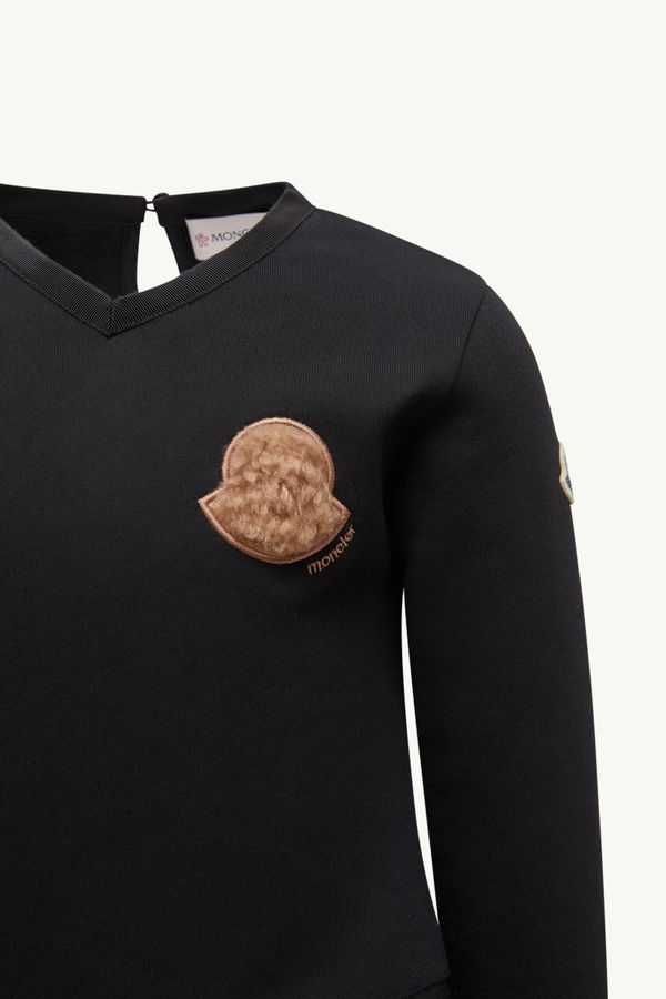 Teddy Logo Pleated Cotton Dress Girl Black Moncler 4