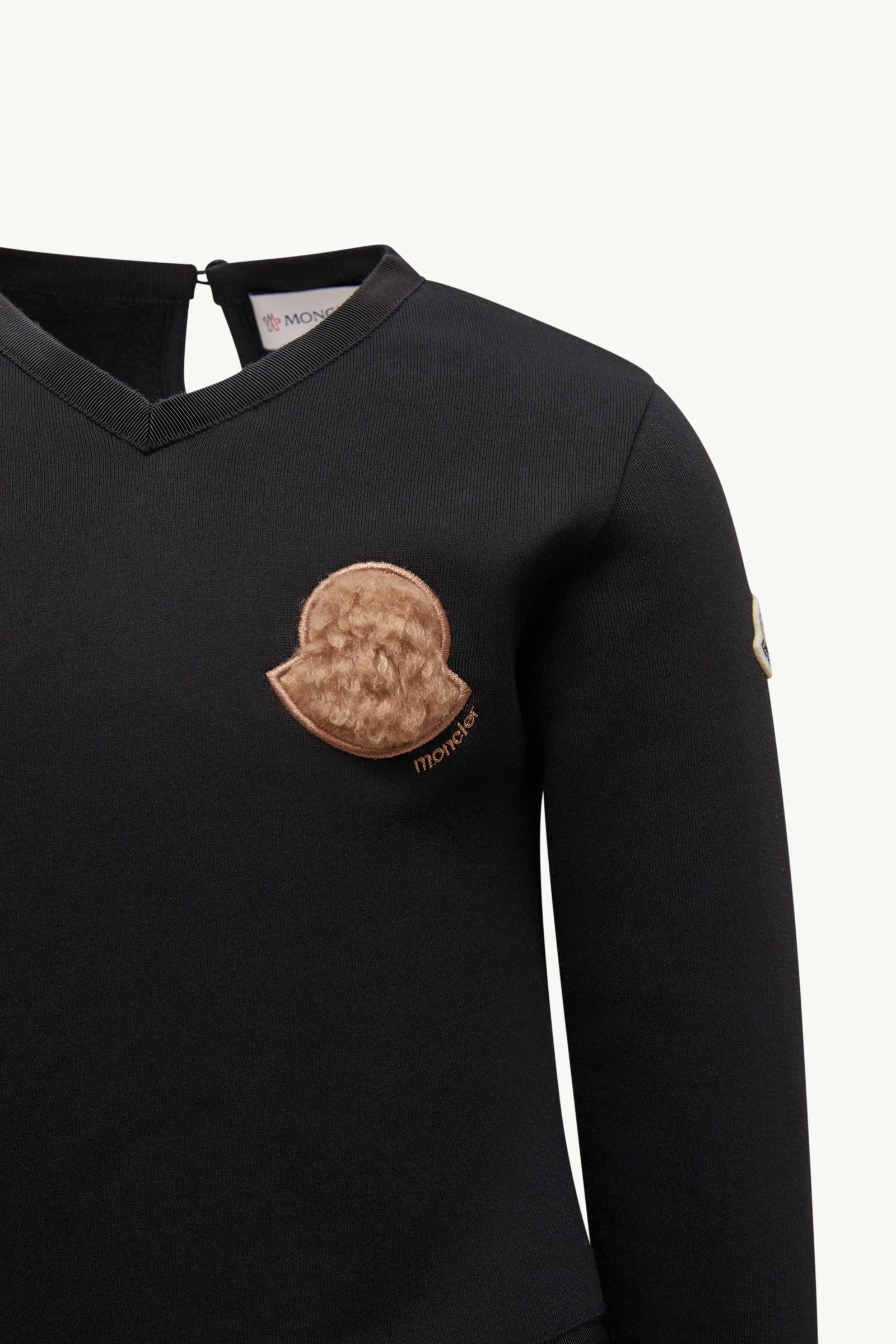 Teddy Logo Pleated Cotton Dress Girl Black Moncler 4
