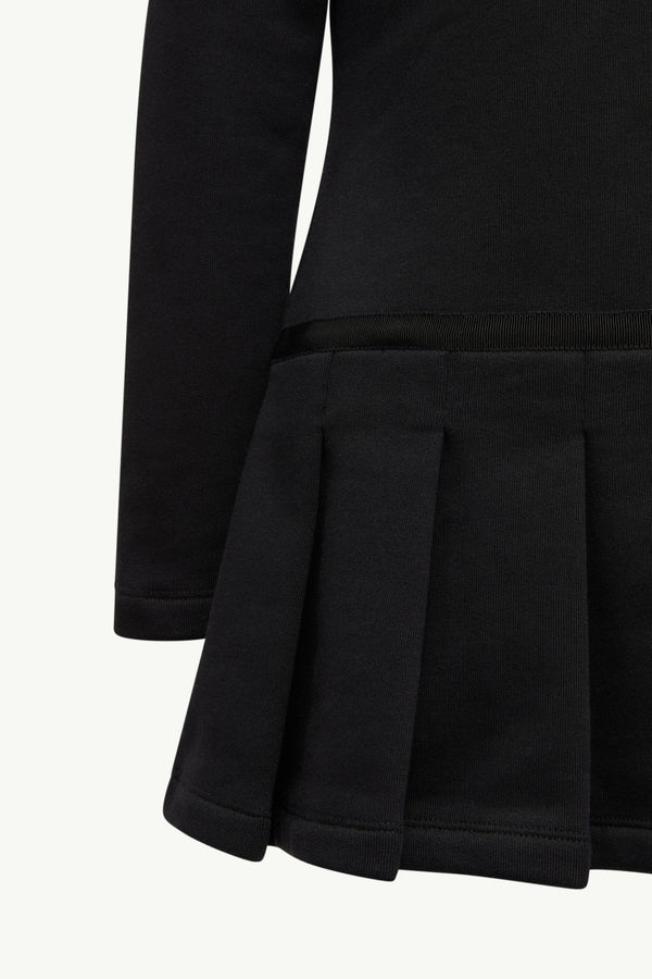 Teddy Logo Pleated Cotton Dress Girl Black Moncler 5