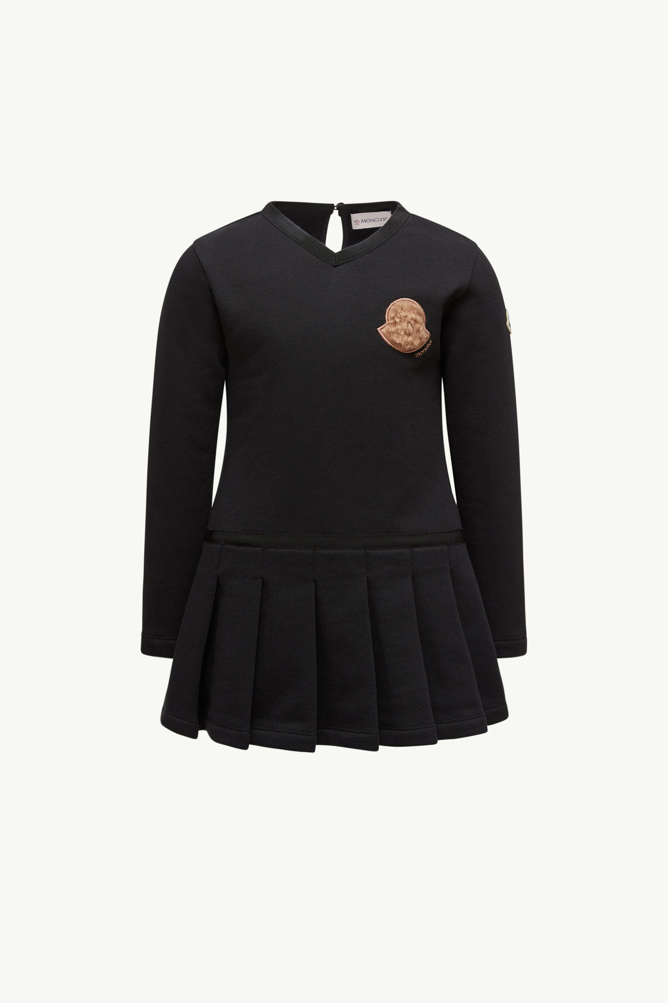 Faltenkleid aus Baumwolle mit Teddy-Logo Mädchen Schwarz Moncler 0