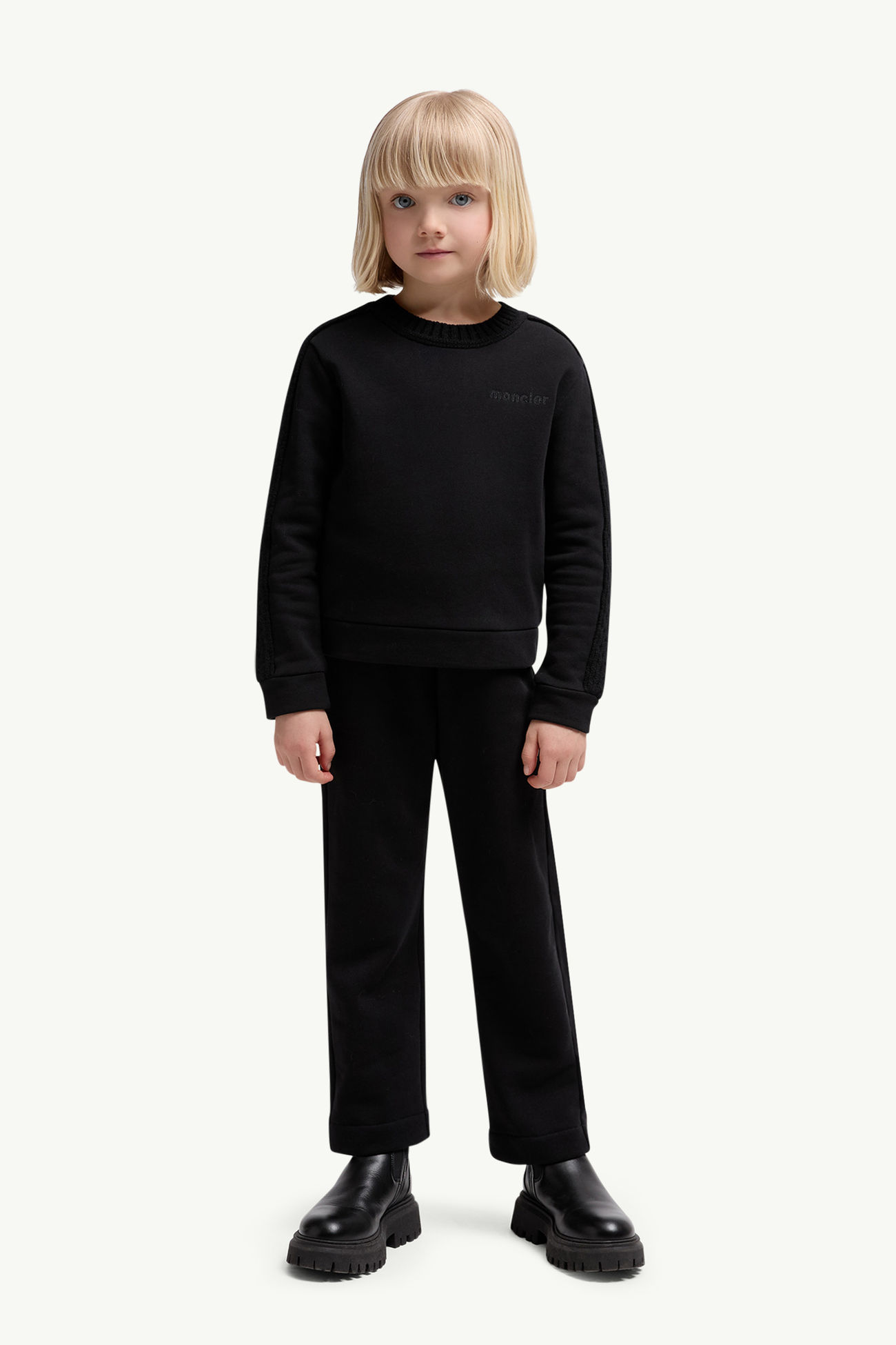 Wool-Trimmed Cotton Sweatsuit Set Girl Black Moncler 1