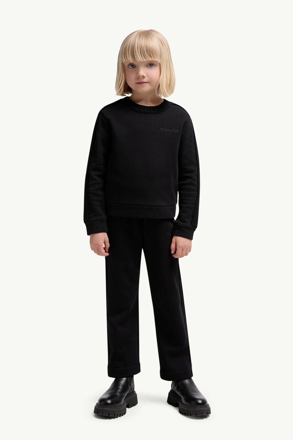 Wool-Trimmed Cotton Tracksuit Set Girl Black Moncler 1