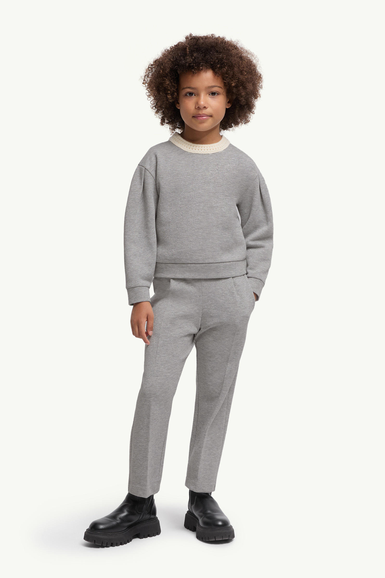 Metallic Cotton Sweatsuit Set Girl Gray Moncler 1