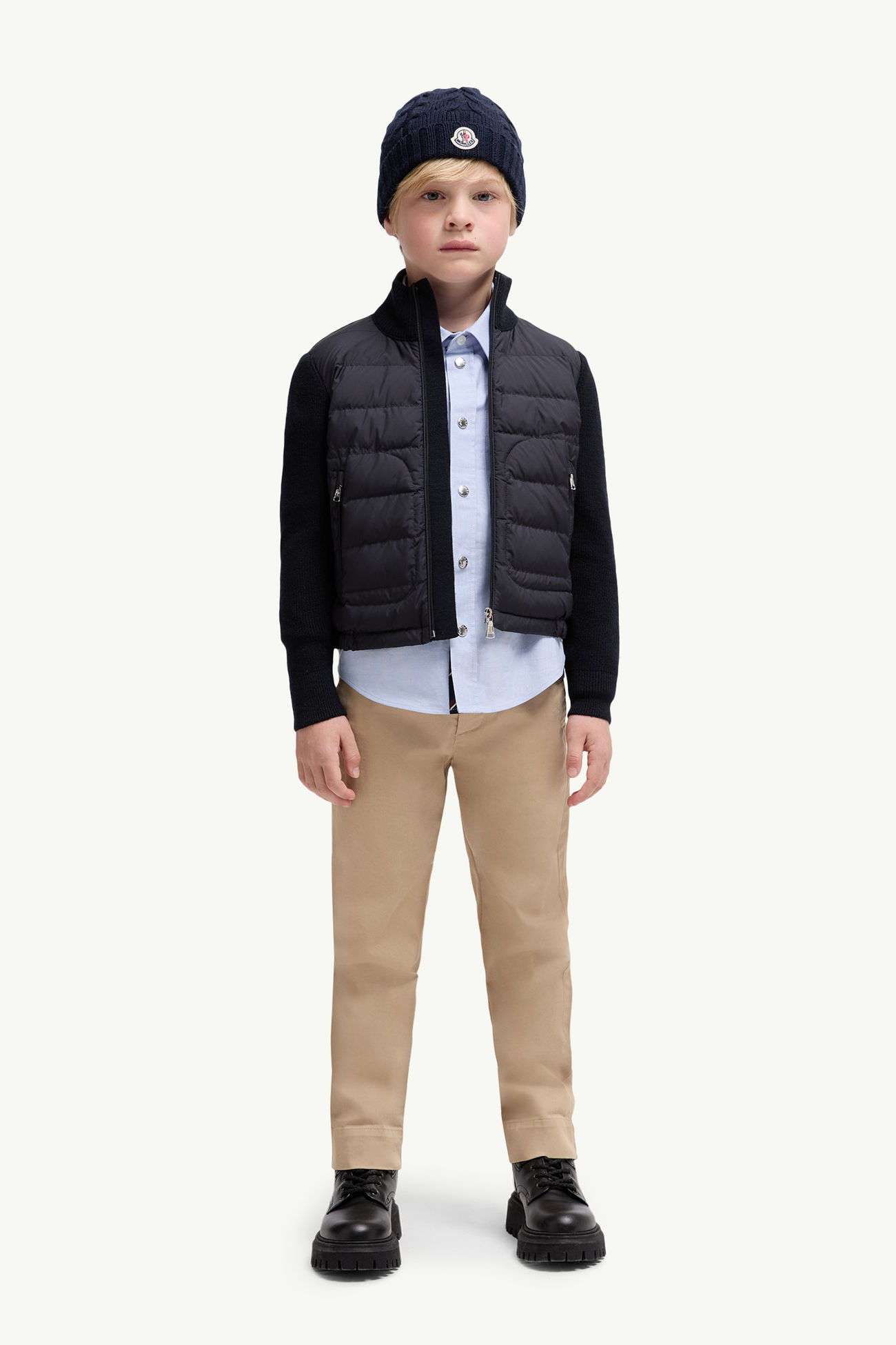 Cardigan imbottito con zip in misto lana Bambino Blu Navy Moncler 1
