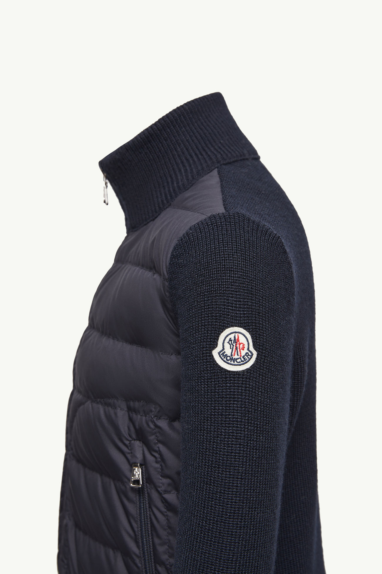 Cardigan imbottito con zip in misto lana Bambino Blu Navy Moncler 2