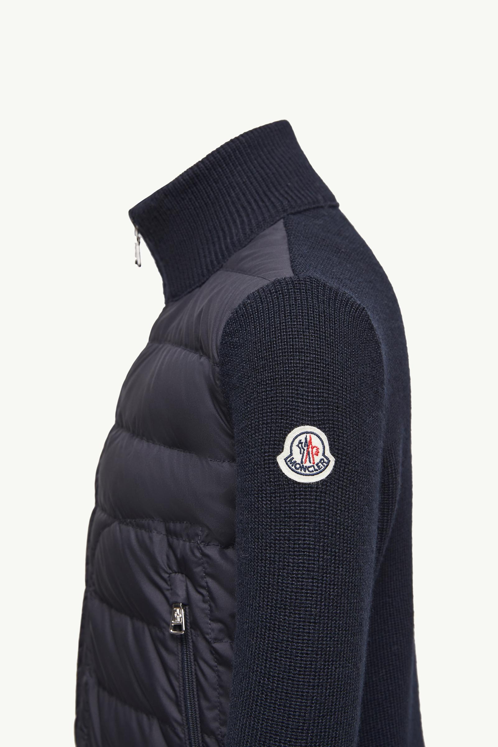 Navy Blue Padded Wool Blend Zip-Up Cardigan - Sweatshirts