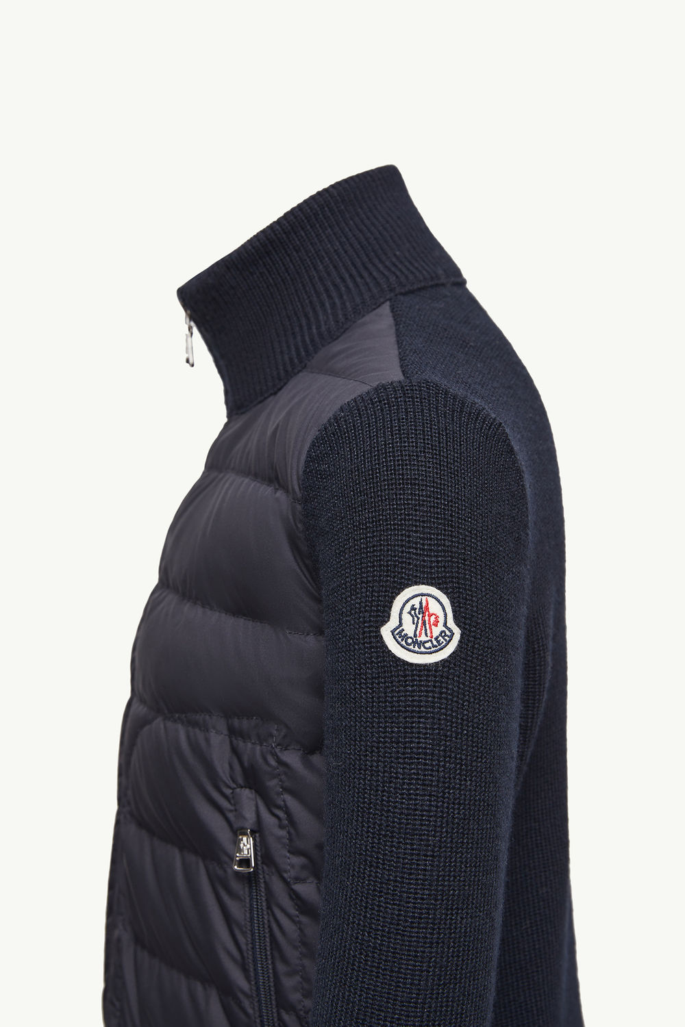 Padded Wool Blend Zip-Up Cardigan Boy Navy Blue Moncler 2