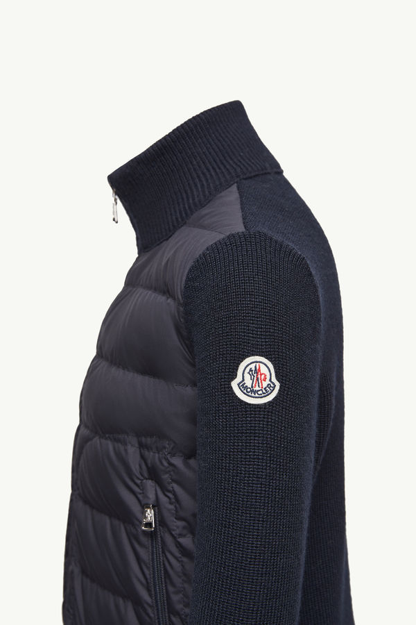 Padded Wool Blend Zip-Up Cardigan Boy Navy Blue Moncler 2