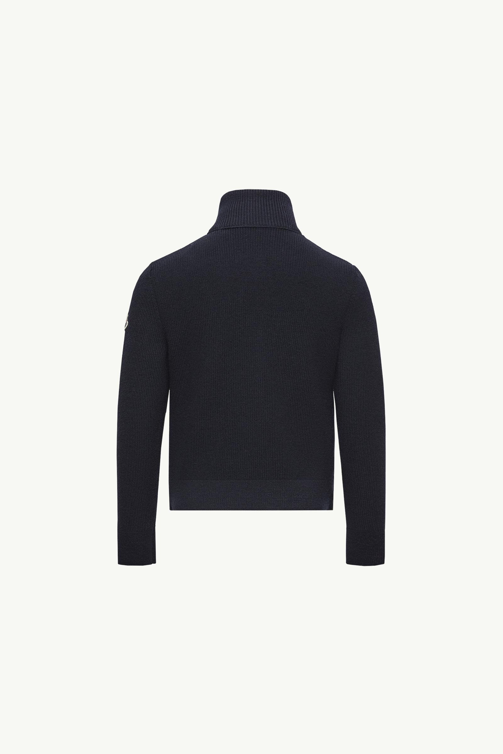Navy Blue Padded Wool Blend Zip-Up Cardigan - Sweatshirts