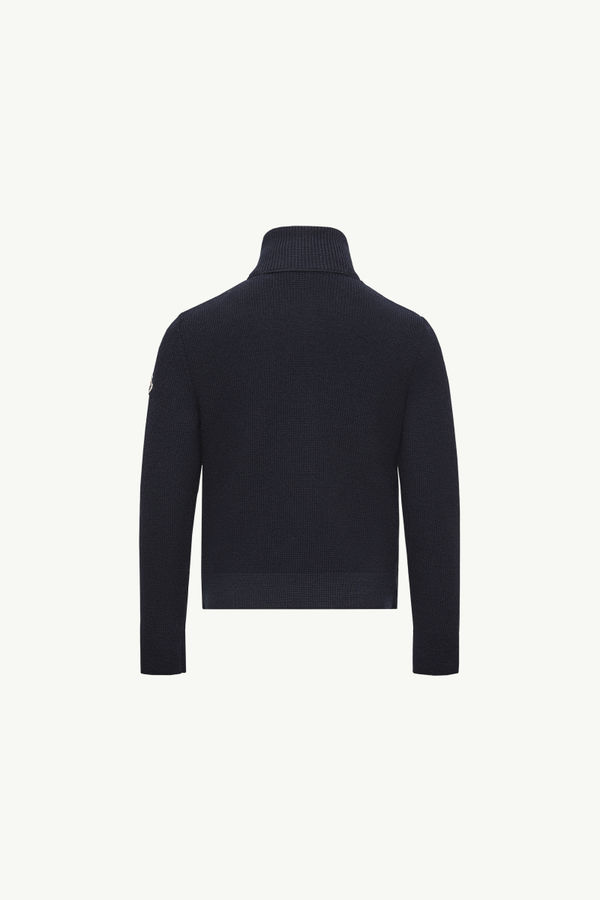 Padded Wool Blend Zip-Up Cardigan Boy Navy Blue Moncler 3