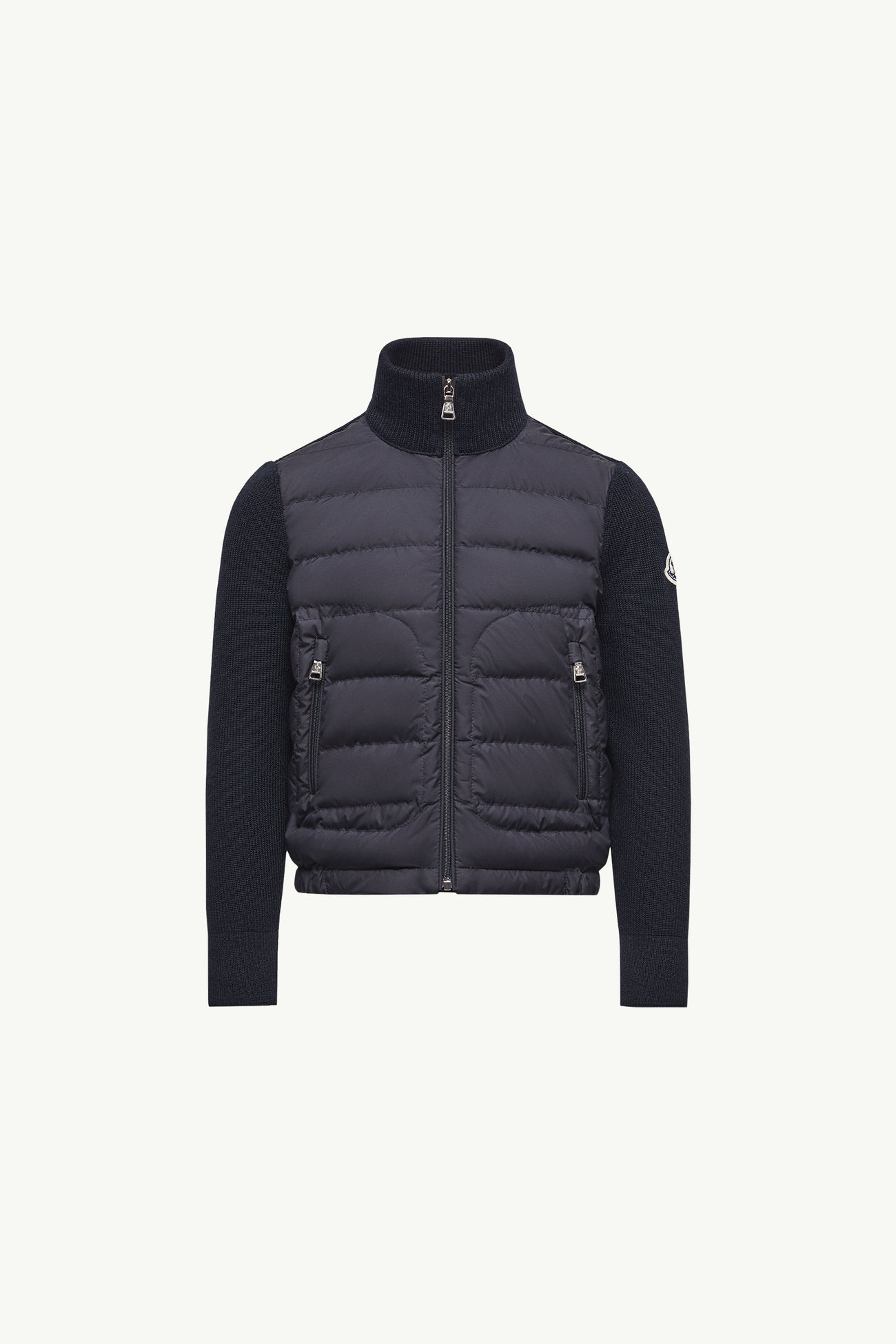 Cardigan imbottito con zip in misto lana Bambino Blu Navy Moncler 0