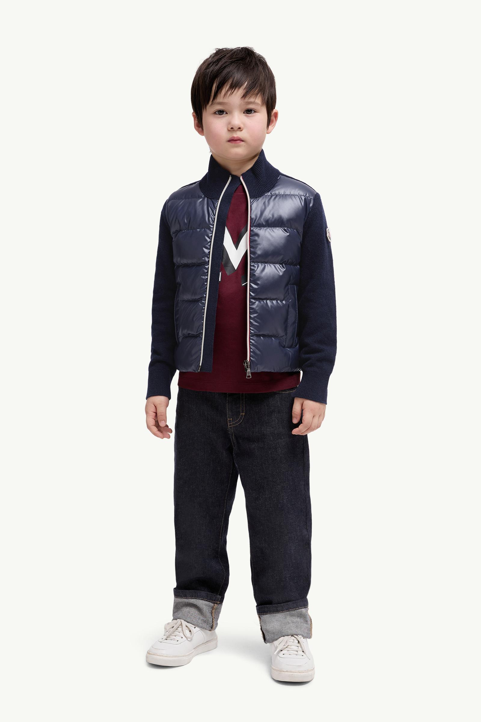 Padded Wool Zip-Up Cardigan Boy Dark Blue Moncler 1