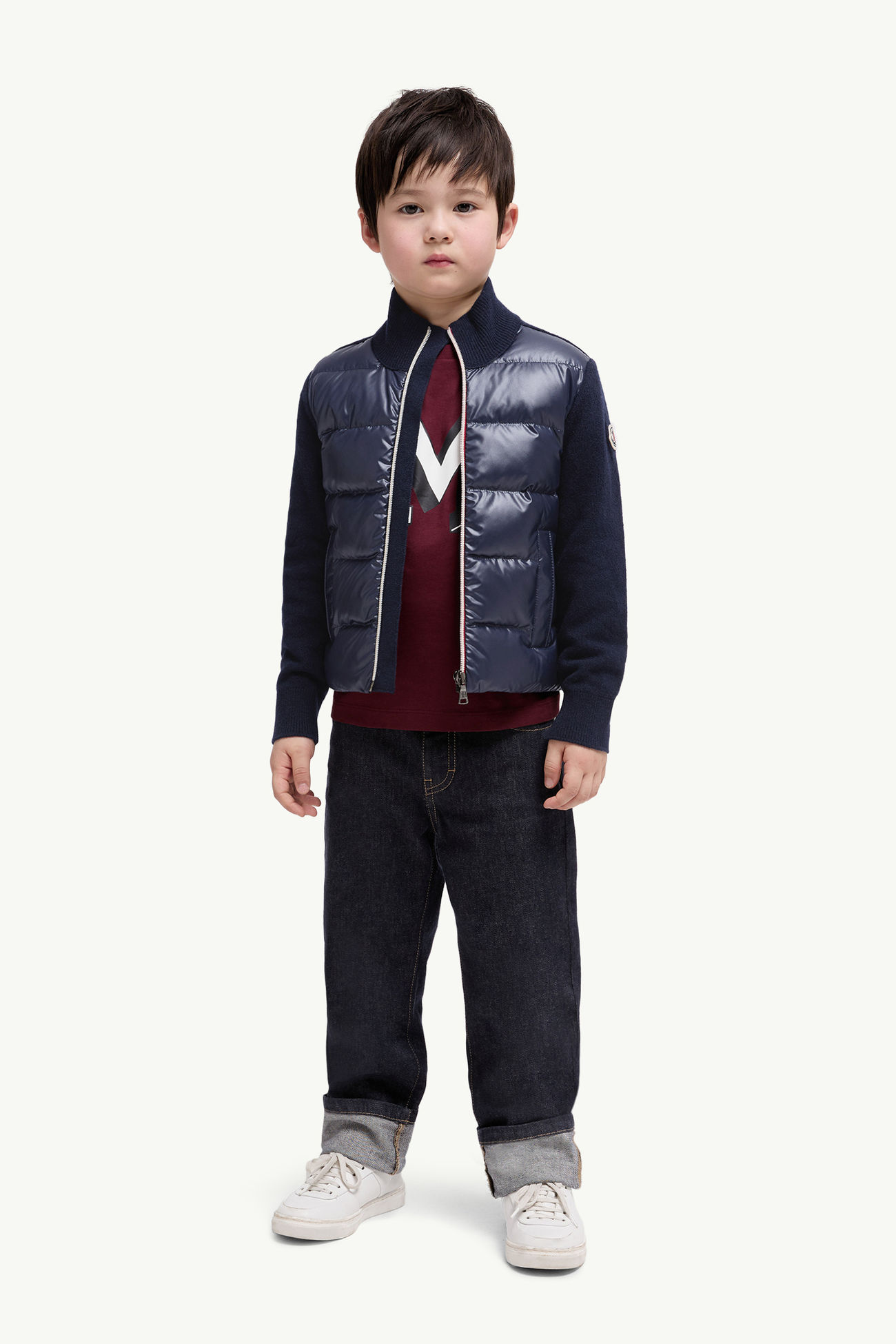 Cardigan zippé matelassé en laine Garçon Bleu foncé Moncler 1