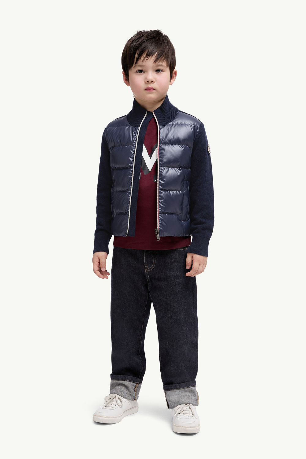 Padded Wool Zip-Up Cardigan Boy Dark Blue Moncler 1