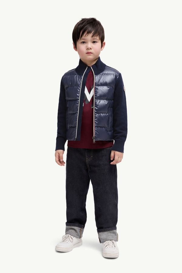 Padded Wool Zip-Up Cardigan Boy Dark Blue Moncler 1