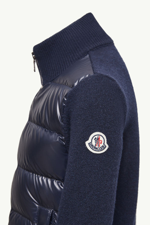 Padded Wool Zip-Up Cardigan Boy Dark Blue Moncler 2
