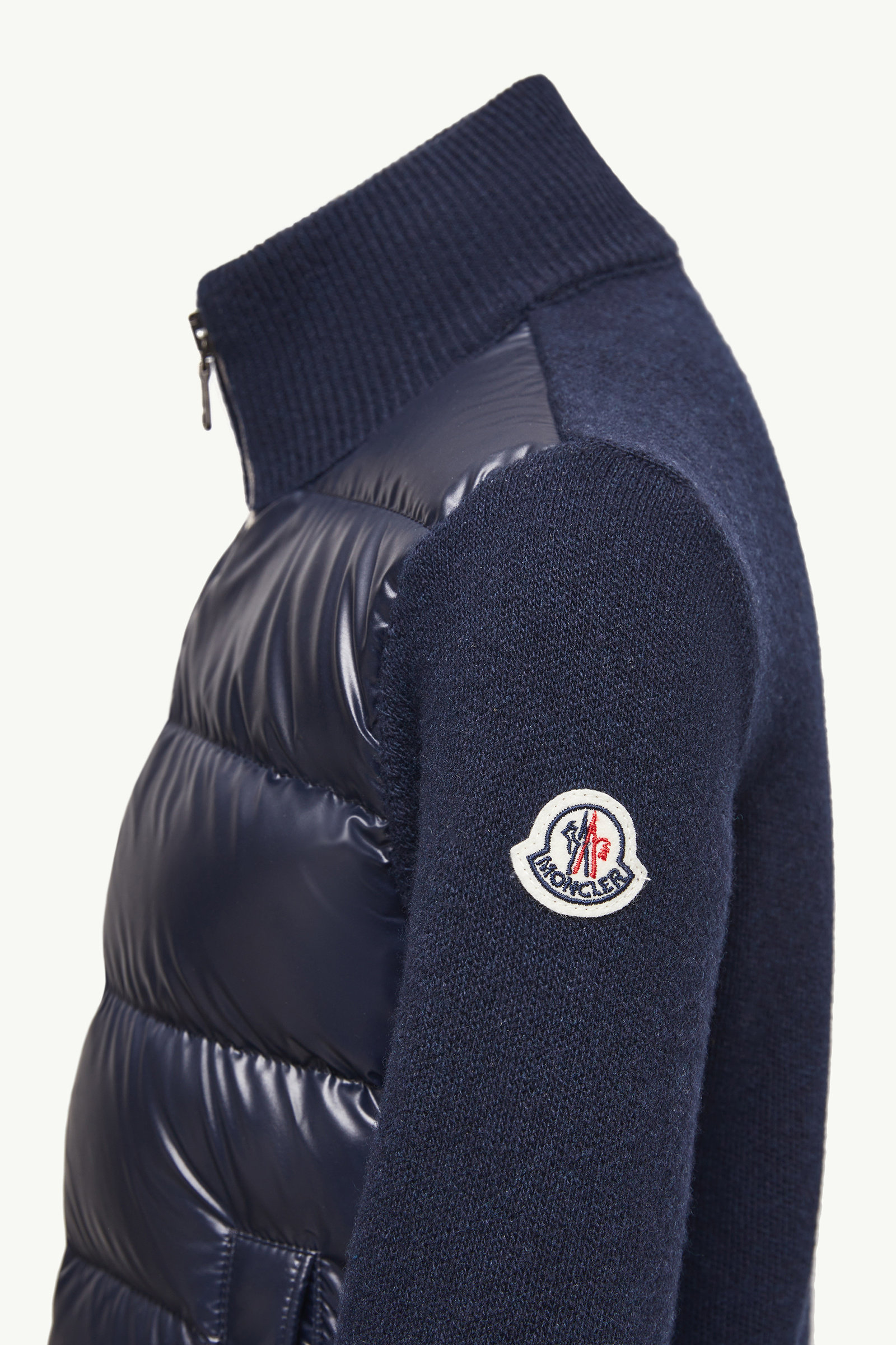 Padded Wool Zip-Up Cardigan Boy Dark Blue Moncler 2