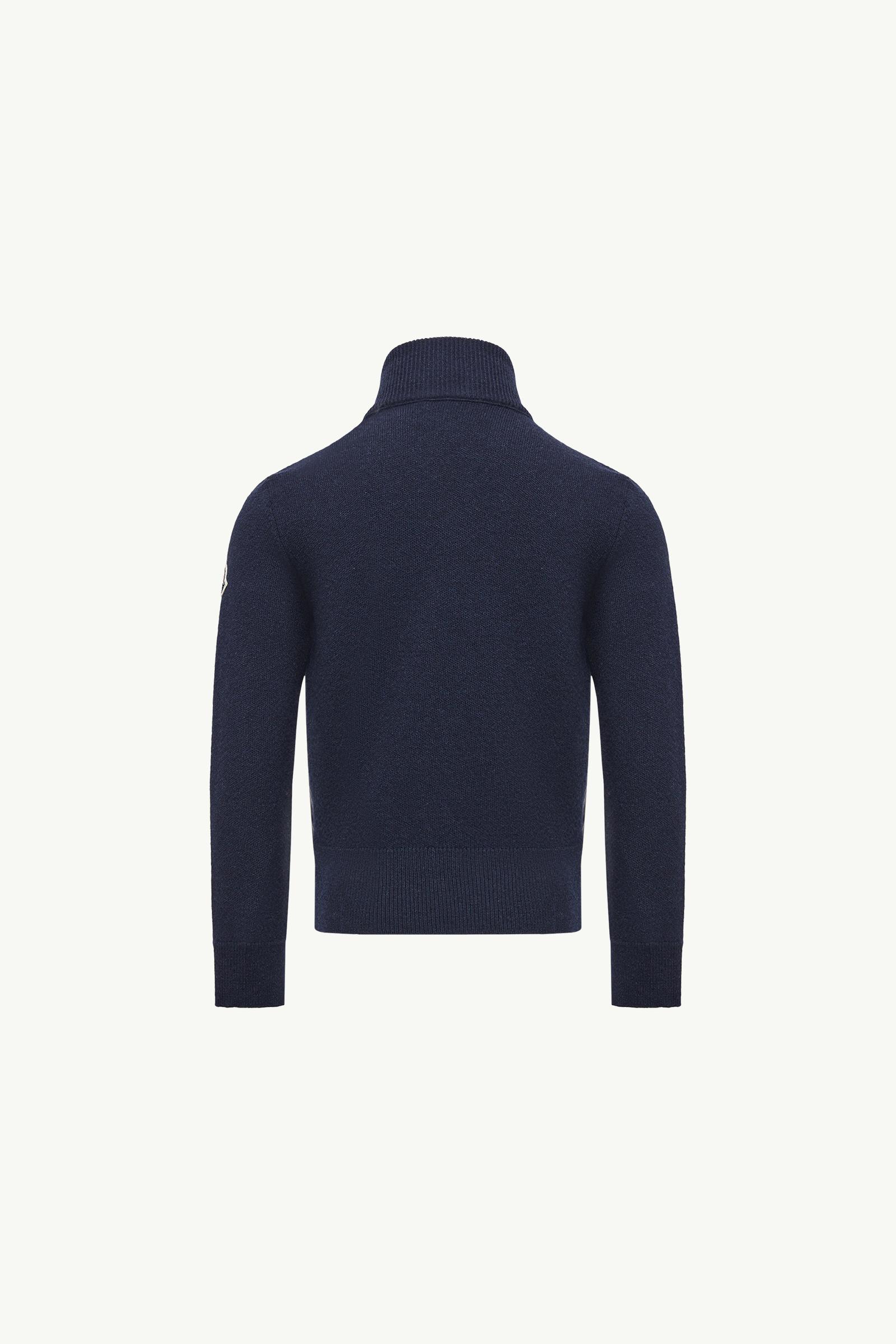 Dark Blue Padded Wool Zip-Up Cardigan - Sweatshirts & Knitwear for