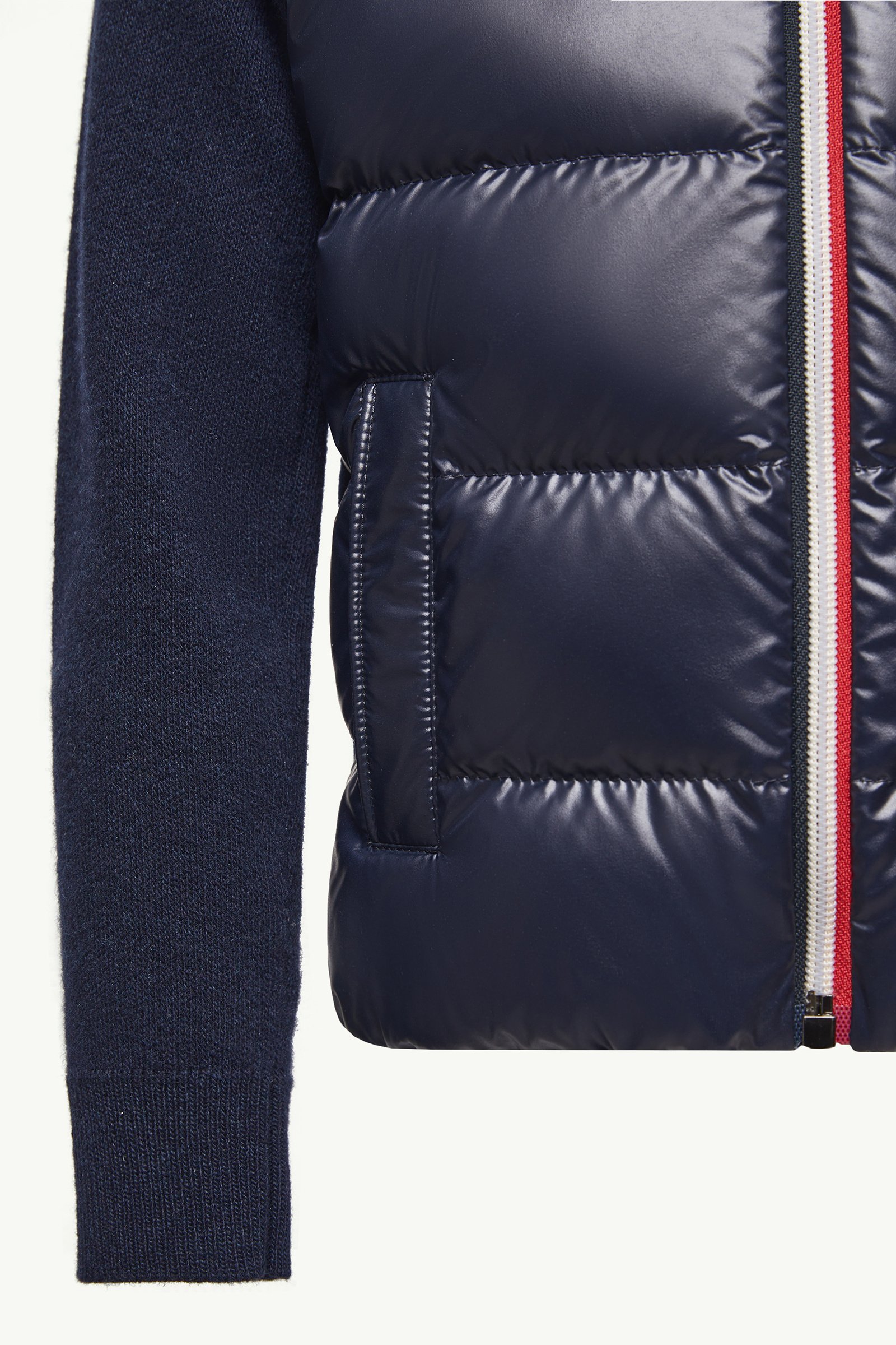 Dark Blue Padded Wool Zip-Up Cardigan - Sweatshirts