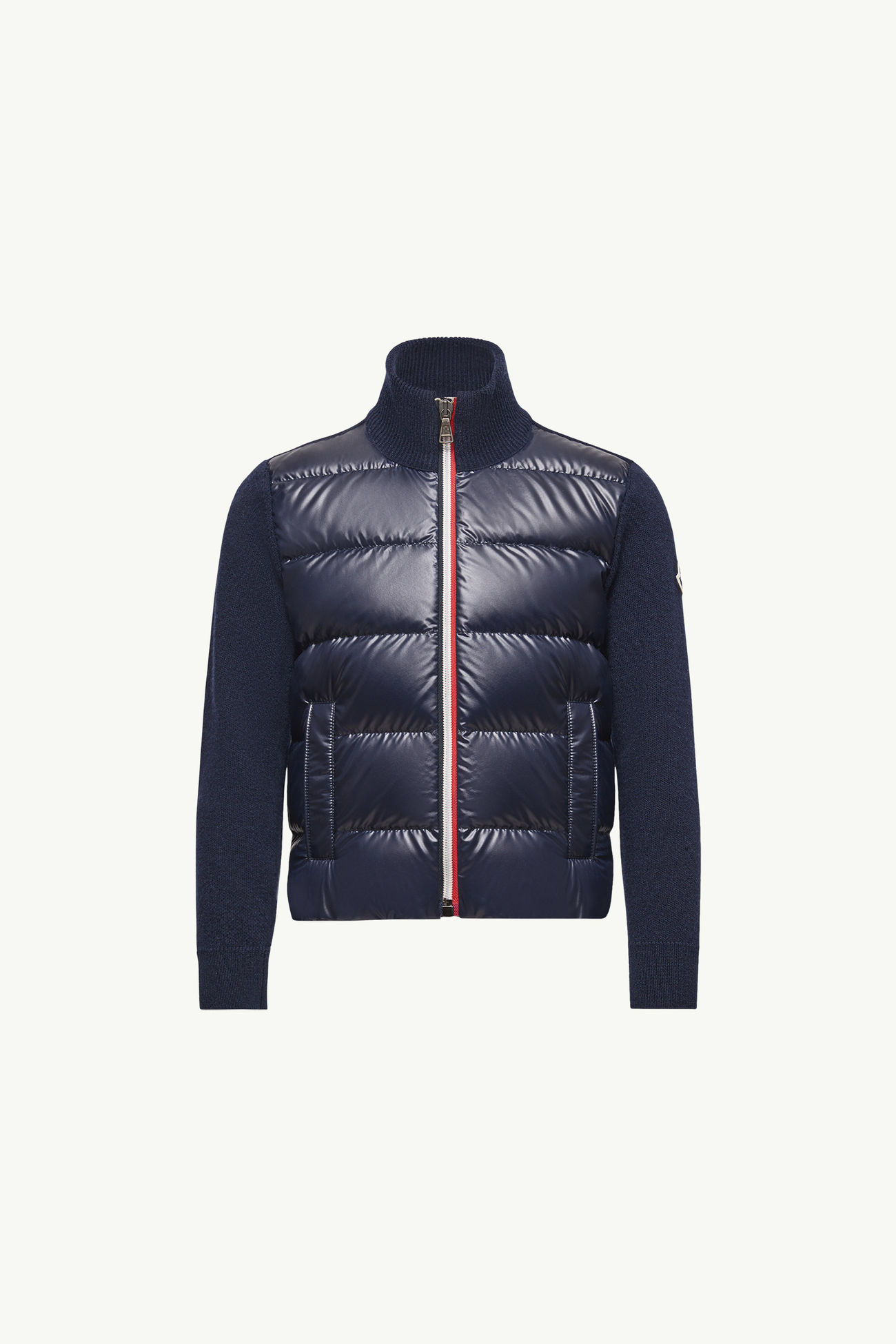 Cardigan zippé matelassé en laine Garçon Bleu foncé Moncler 0
