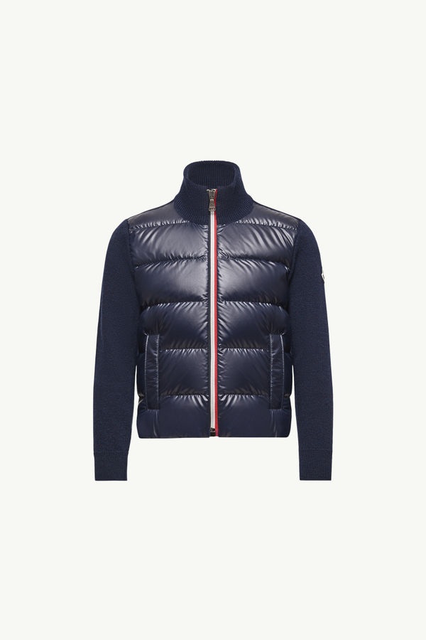 Padded Wool Zip-Up Cardigan Boy Dark Blue Moncler 0