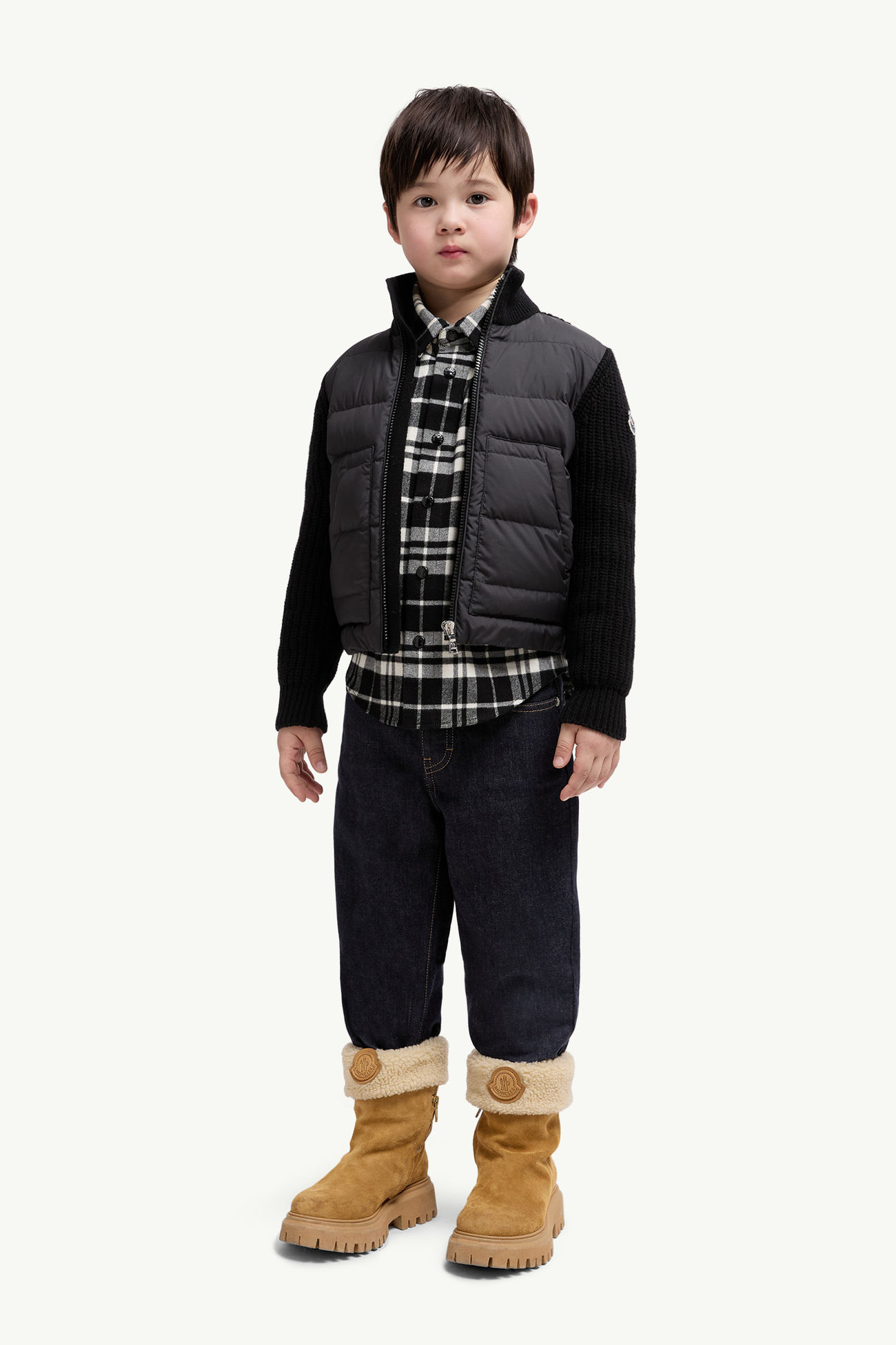Cárdigan con cremallera de lana acolchada Niño Negro Moncler 1