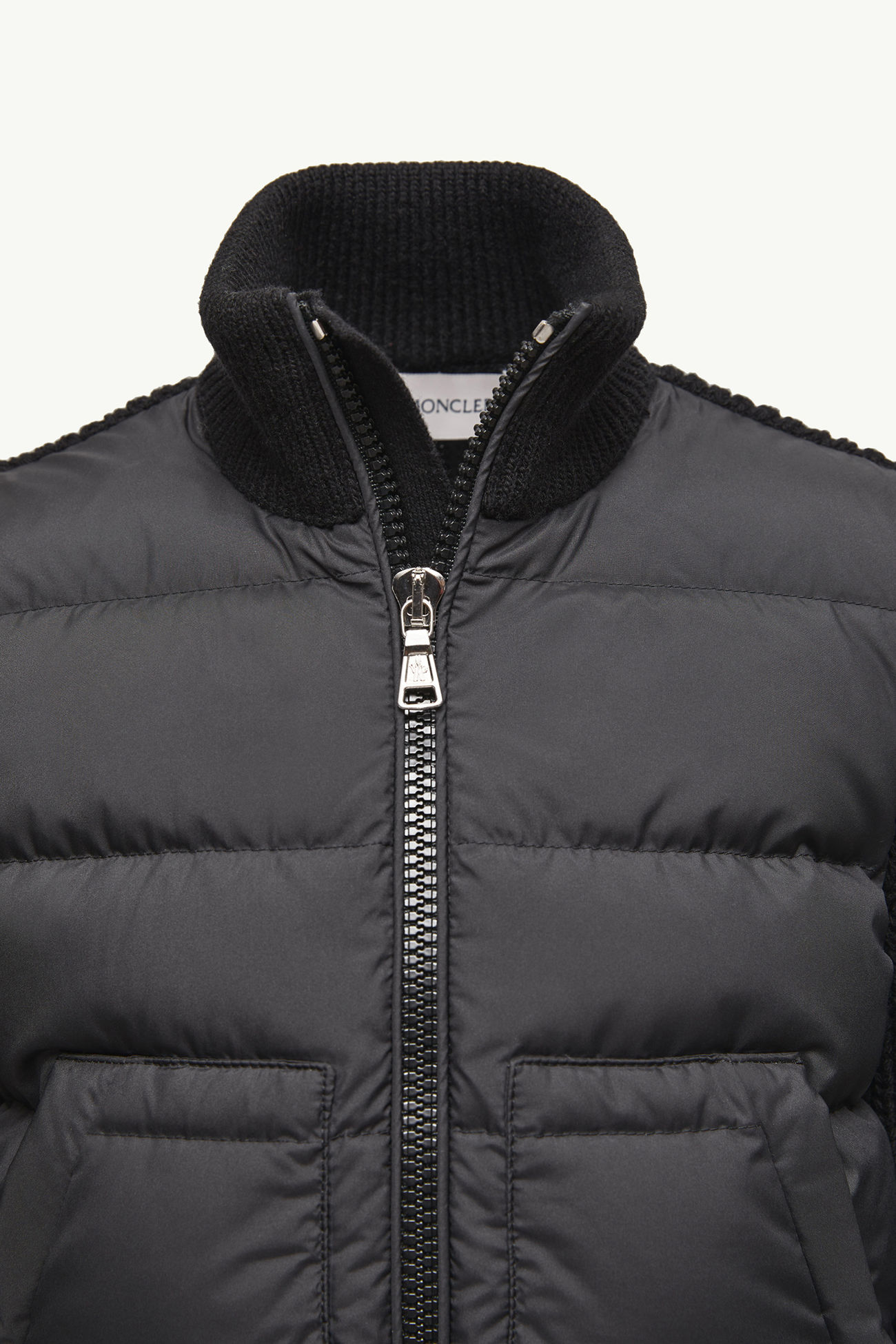 Cardigan zippé matelassé en laine Garçon Noir Moncler 4