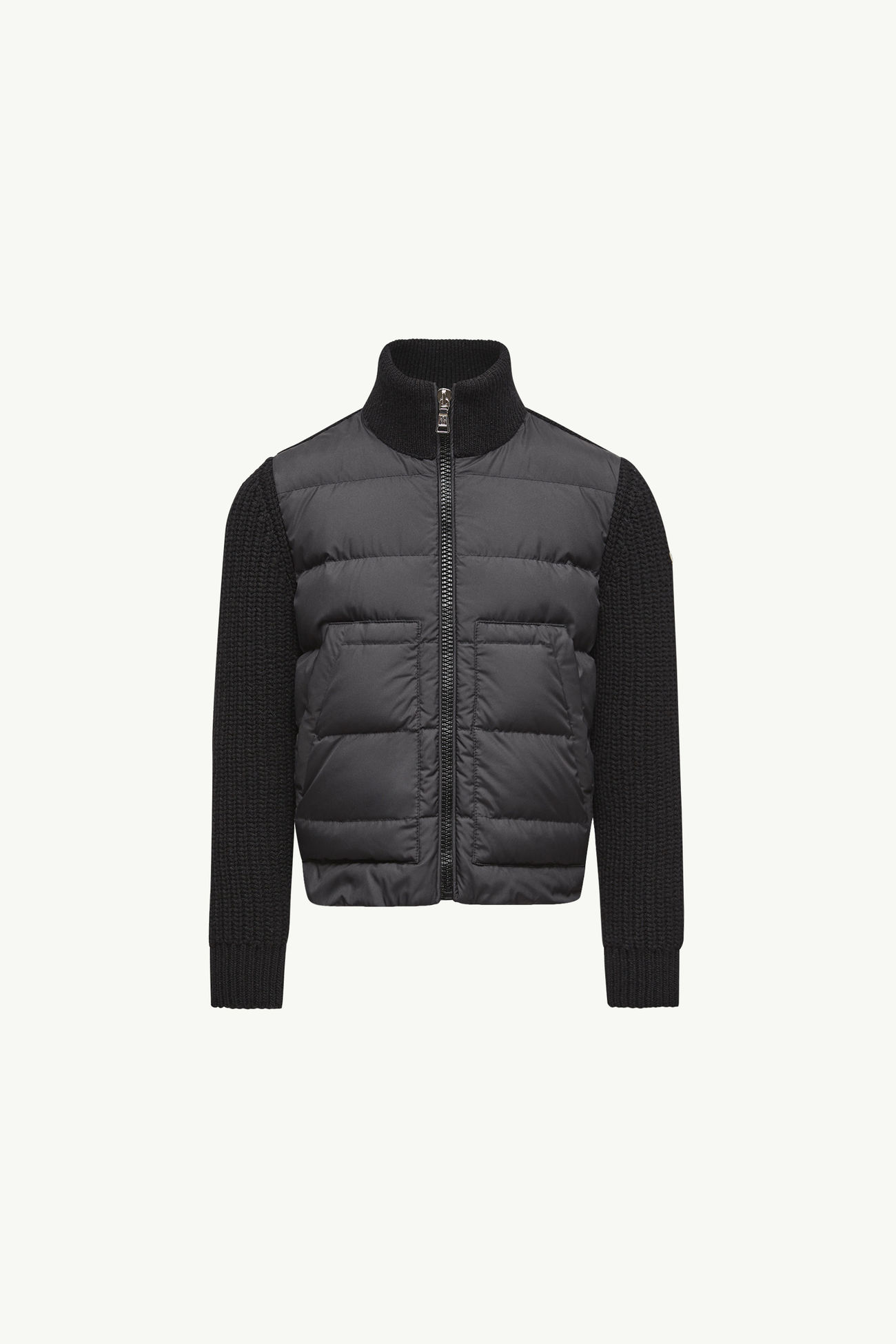 Cardigan zippé matelassé en laine Garçon Noir Moncler 0
