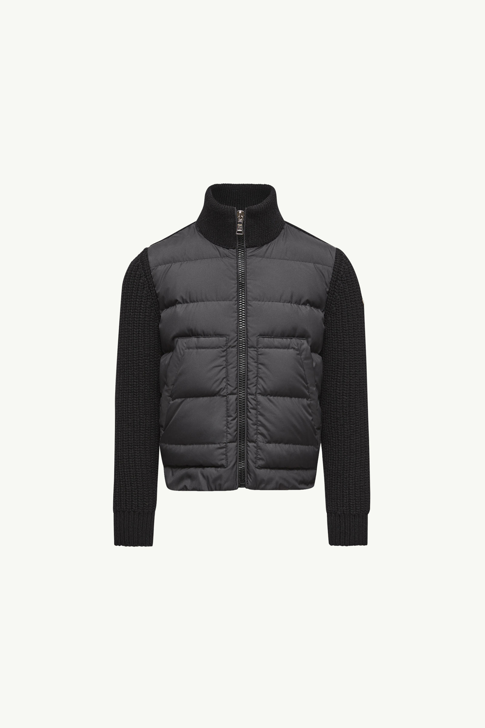 Padded Wool Zip-Up Cardigan Boy Black Moncler 0