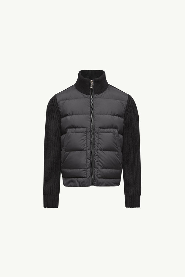 Wattierte Strickjacke aus Wolle mit Reißverschluss Jungen Schwarz Moncler 0