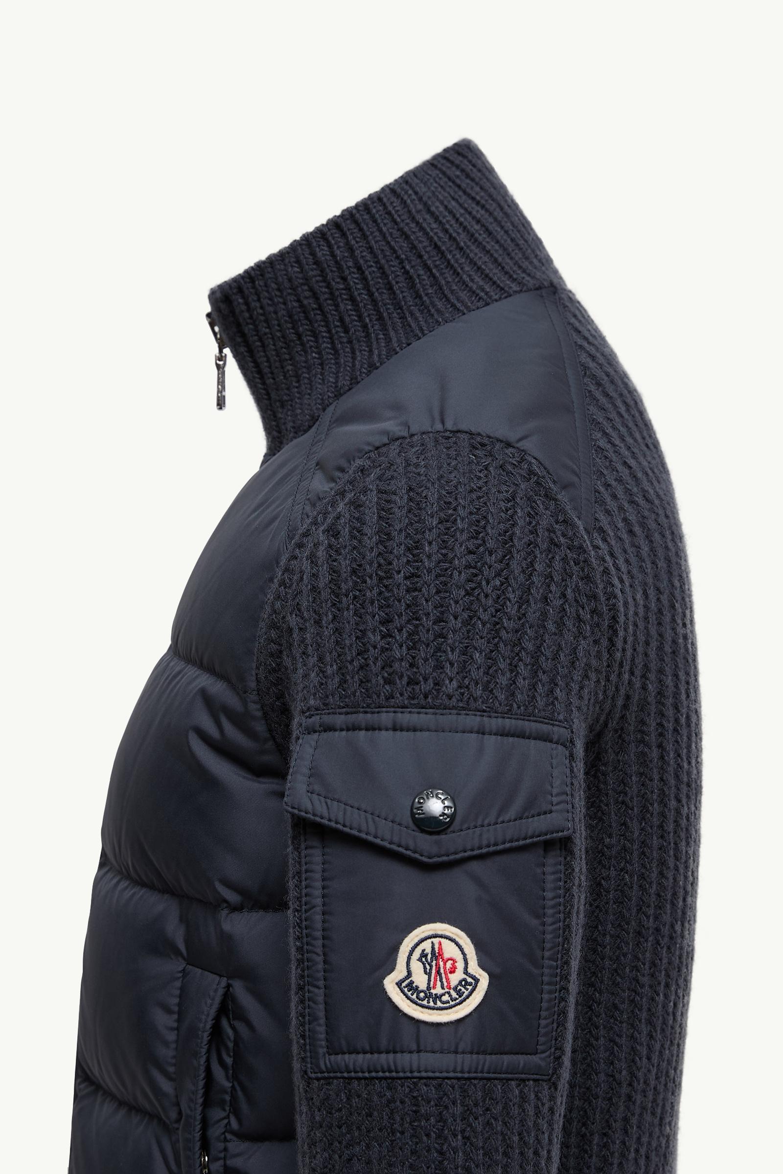 Navy Blue Padded Wool Zip-Up Cardigan - Sweatshirts & Knitwear for