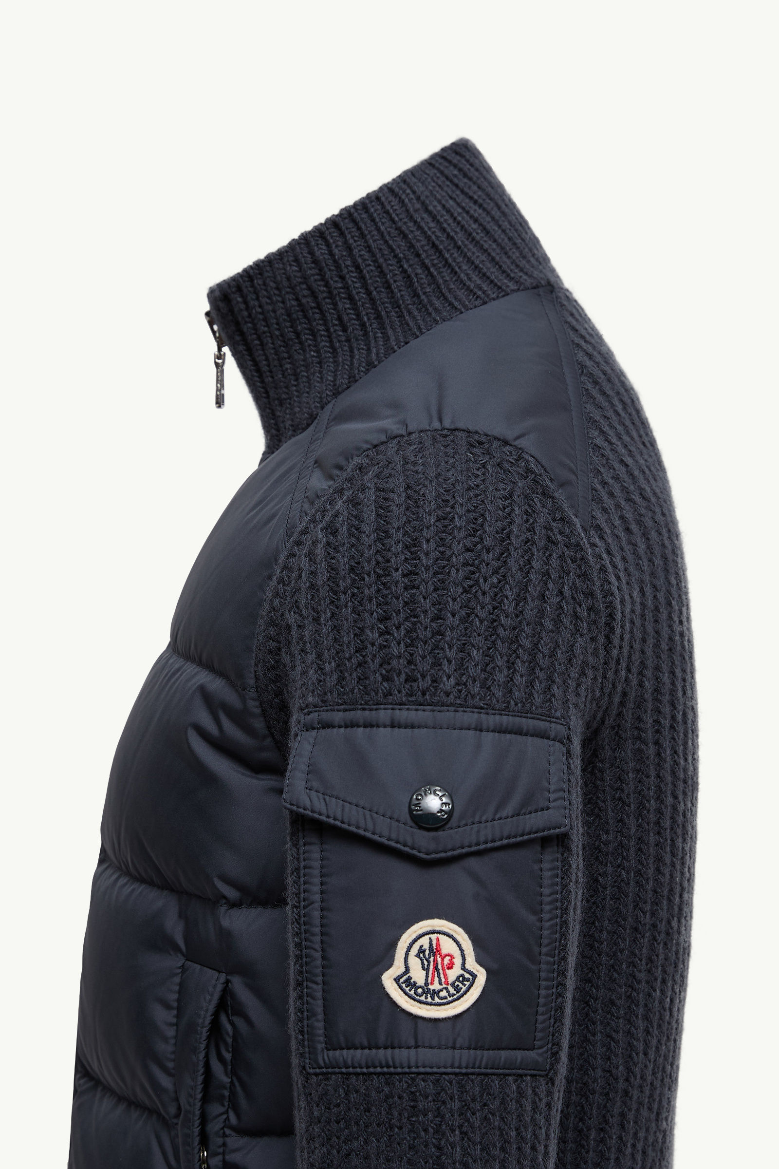 Padded Wool Zip-Up Cardigan Boy Navy Blue Moncler 1