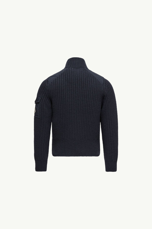 Padded Wool Zip-Up Cardigan Boy Navy Blue Moncler 2