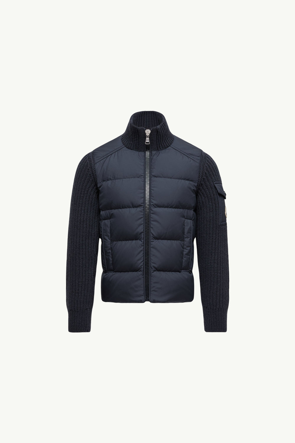 Padded Wool Zip-Up Cardigan Boy Navy Blue Moncler 0