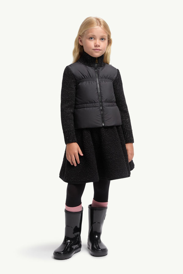 Padded Metallic Wool Zip-Up Cardigan Girl Black Moncler 1