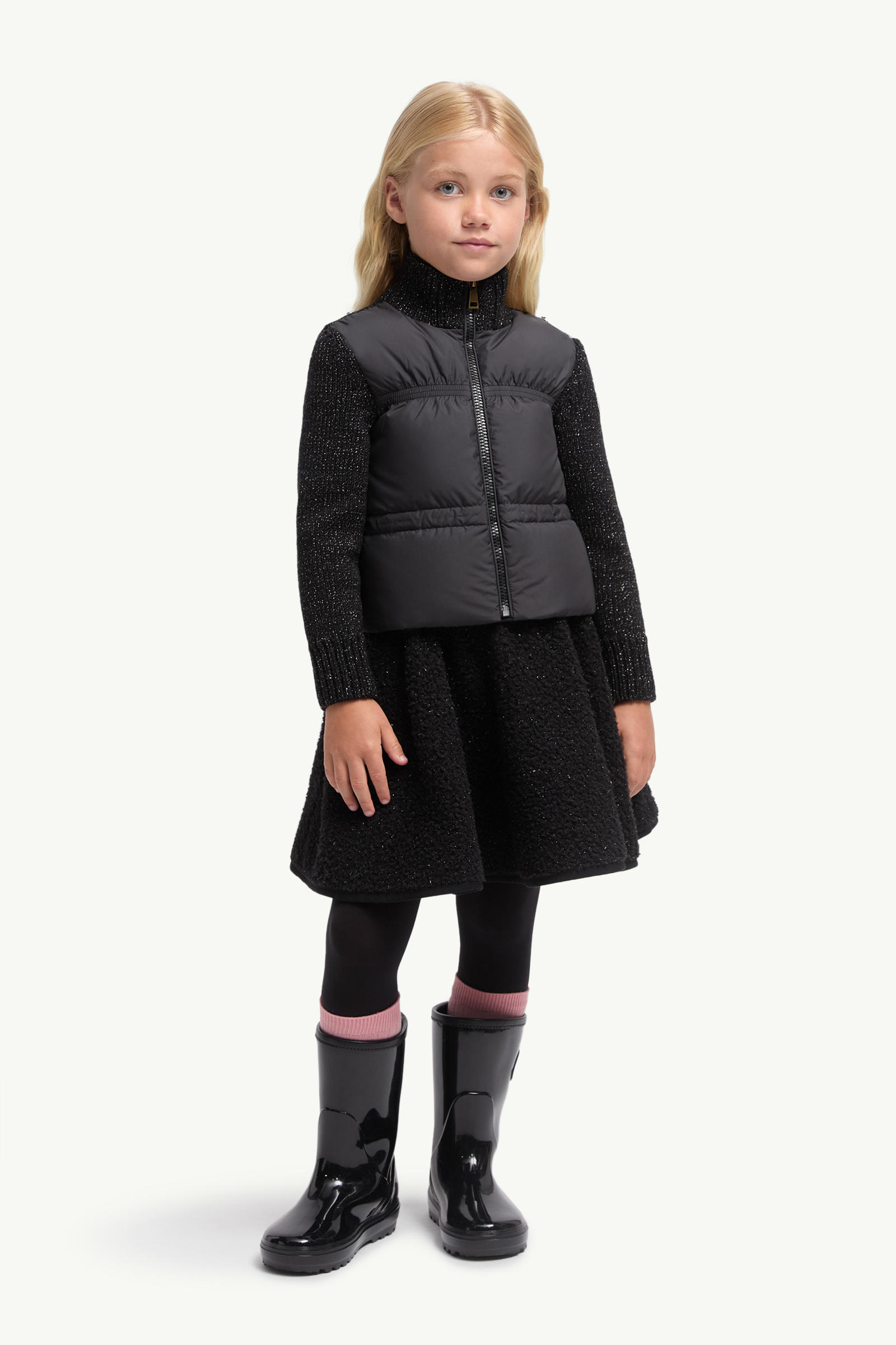 Padded Metallic Wool Zip-Up Cardigan Girl Black Moncler 1