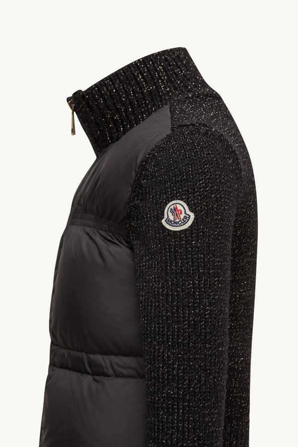 Padded Metallic Wool Zip-Up Cardigan Girl Black Moncler 2