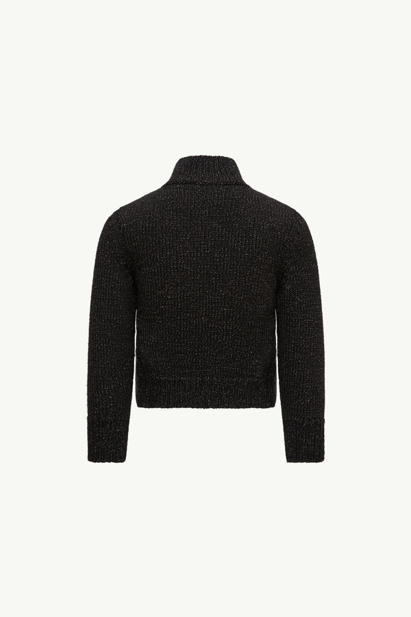 Padded Metallic Wool Zip-Up Cardigan Girl Black Moncler 3