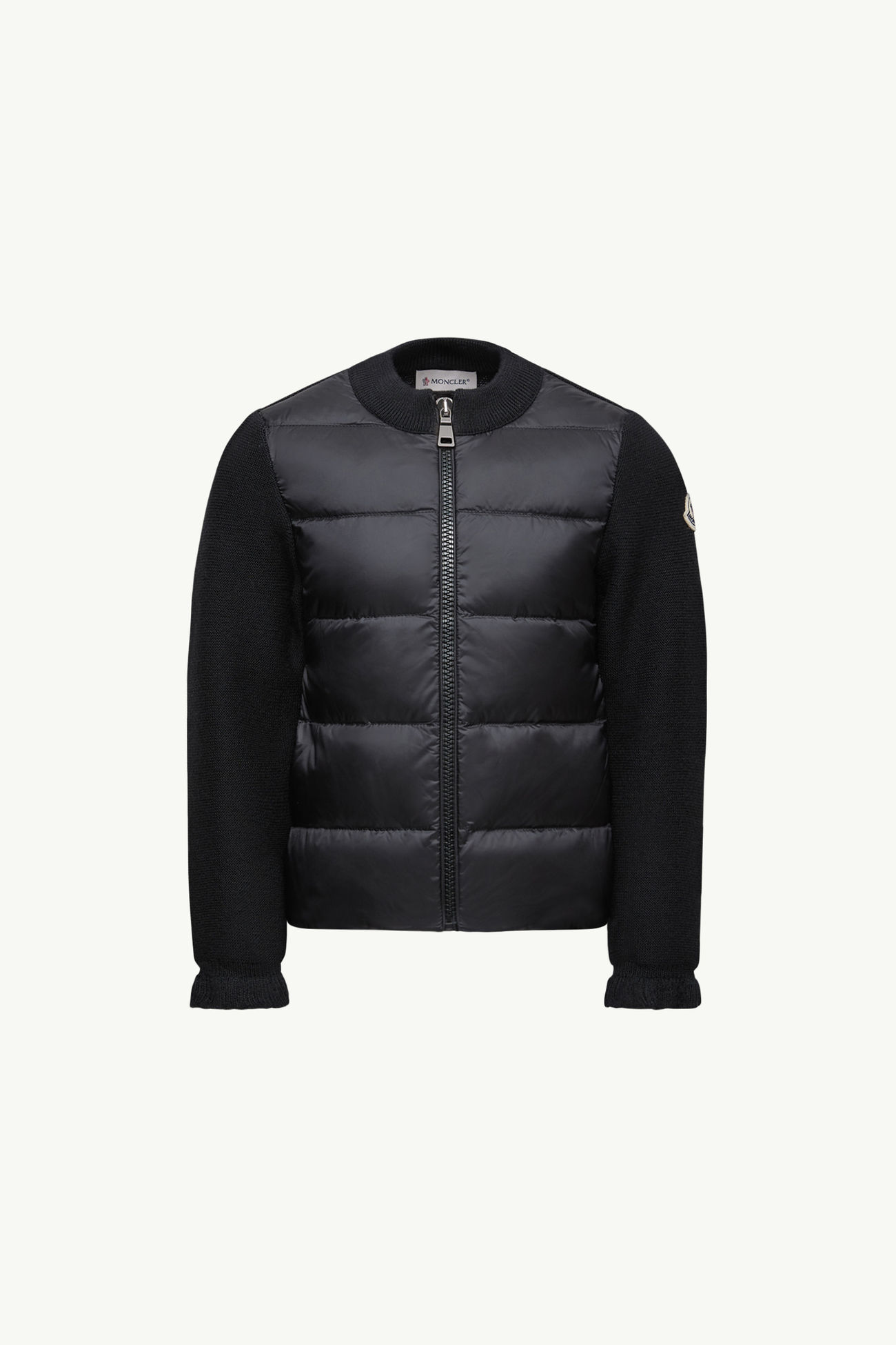 Cardigan imbottito in lana con zip Bambina Nero Moncler 0