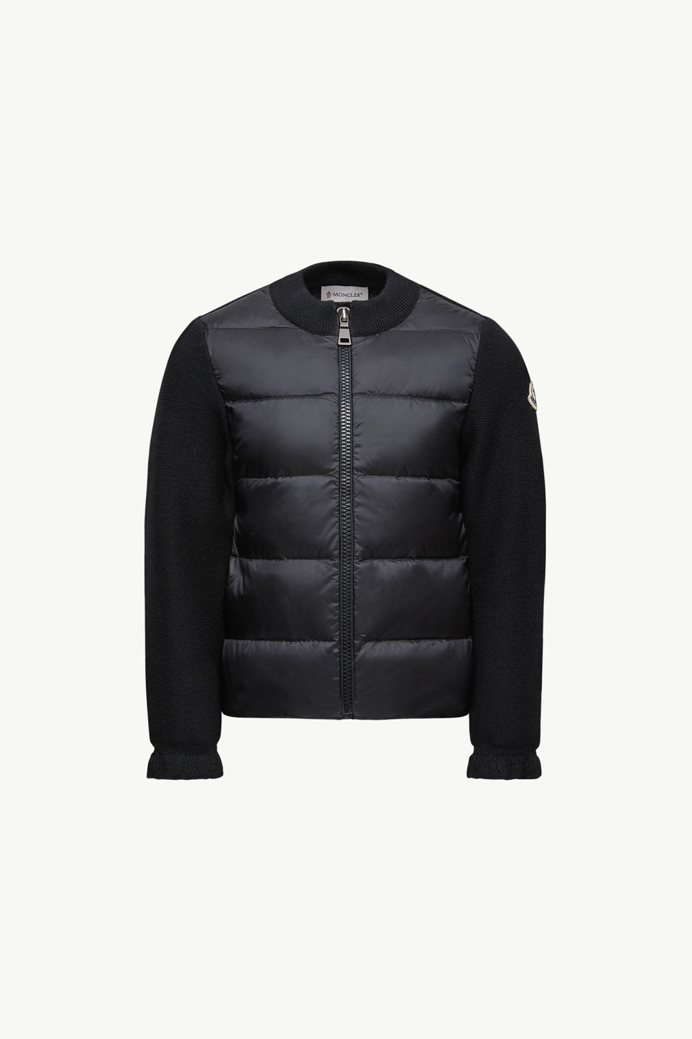 Cardigan zippé matelassé en laine Fille Noir Moncler 0