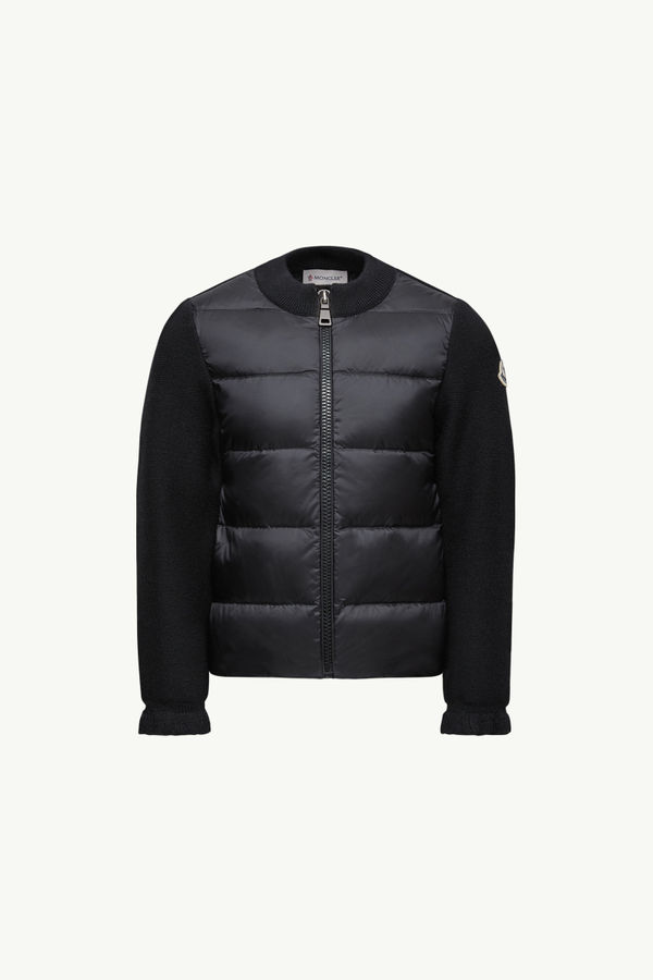 Padded Wool Zip-Up Cardigan Girl Black Moncler 0