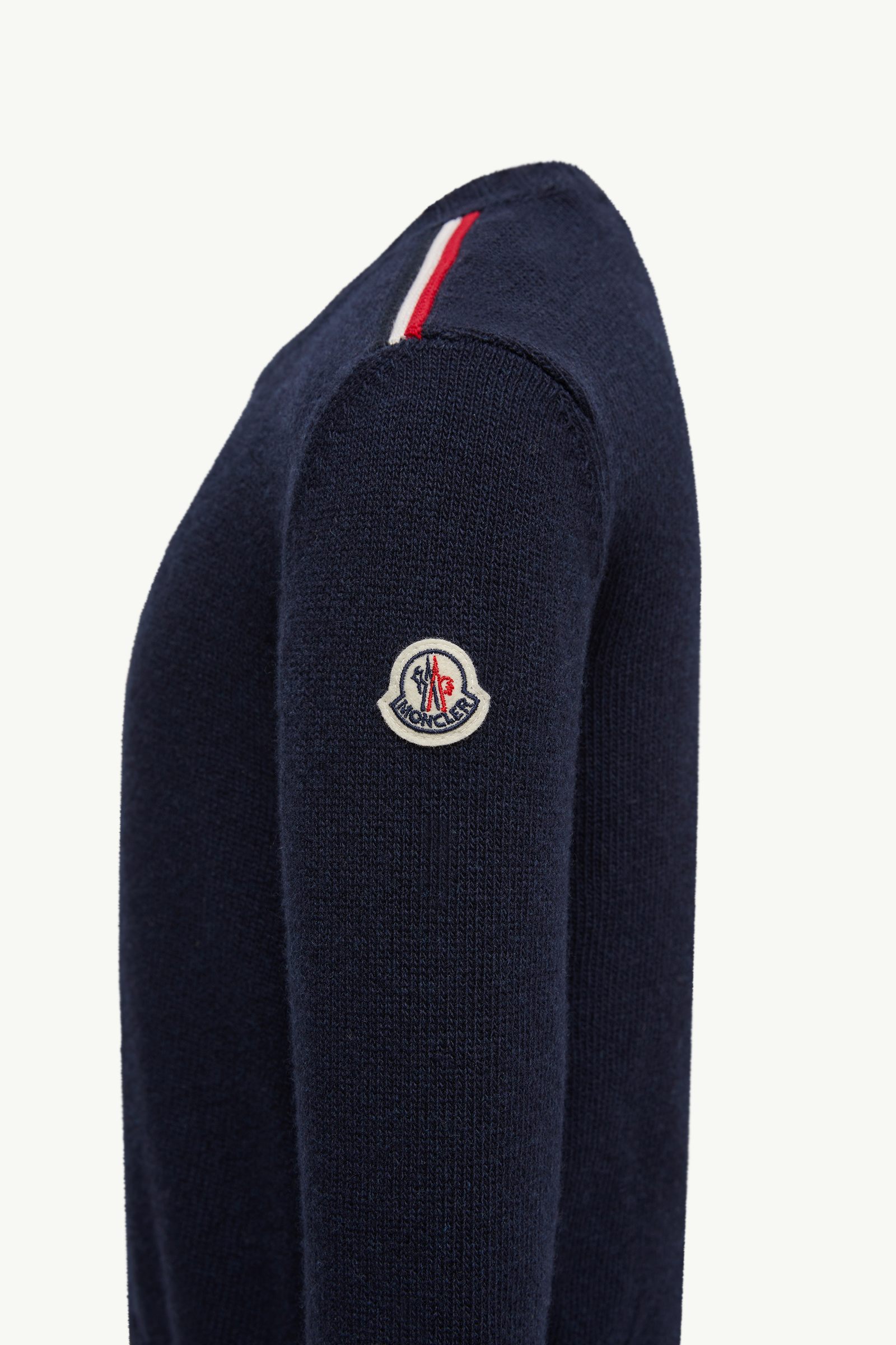 Tricolour-Trimmed Wool Jumper Boy Dark Blue Moncler 1