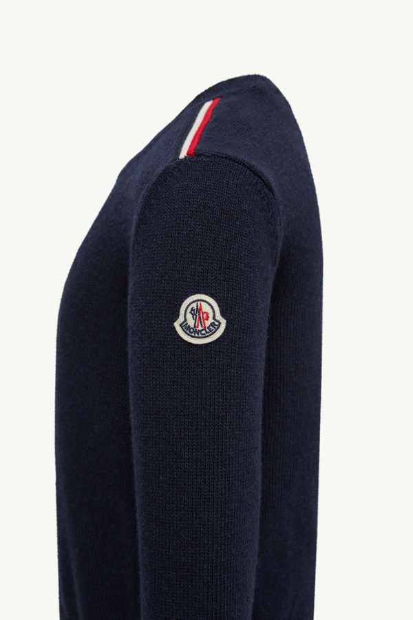 Pull en laine à bordure tricolore Garçon Bleu foncé Moncler 1