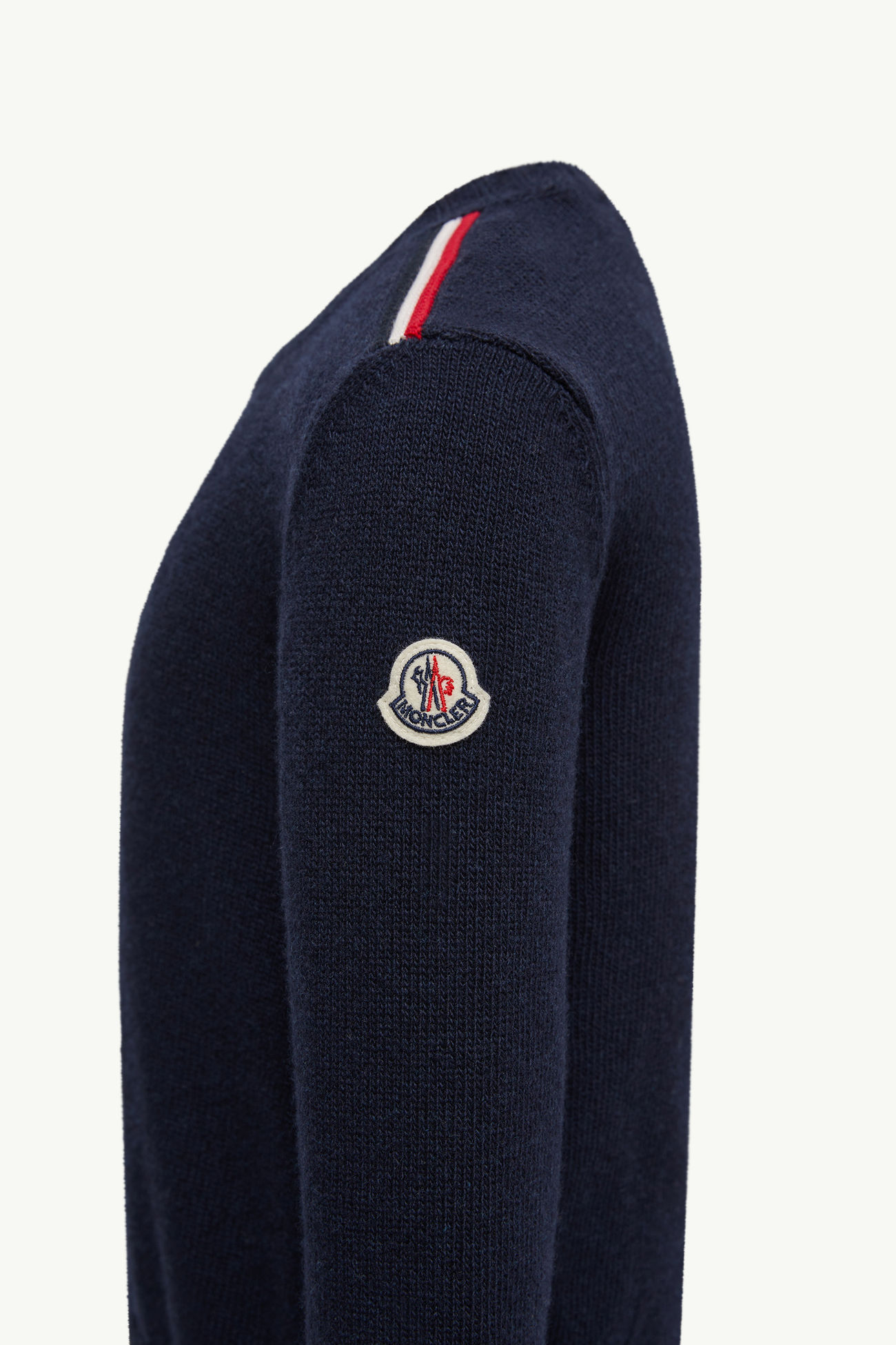 Pullover aus Wolle mit dreifarbigem Besatz Jungen Dunkelblau Moncler 1