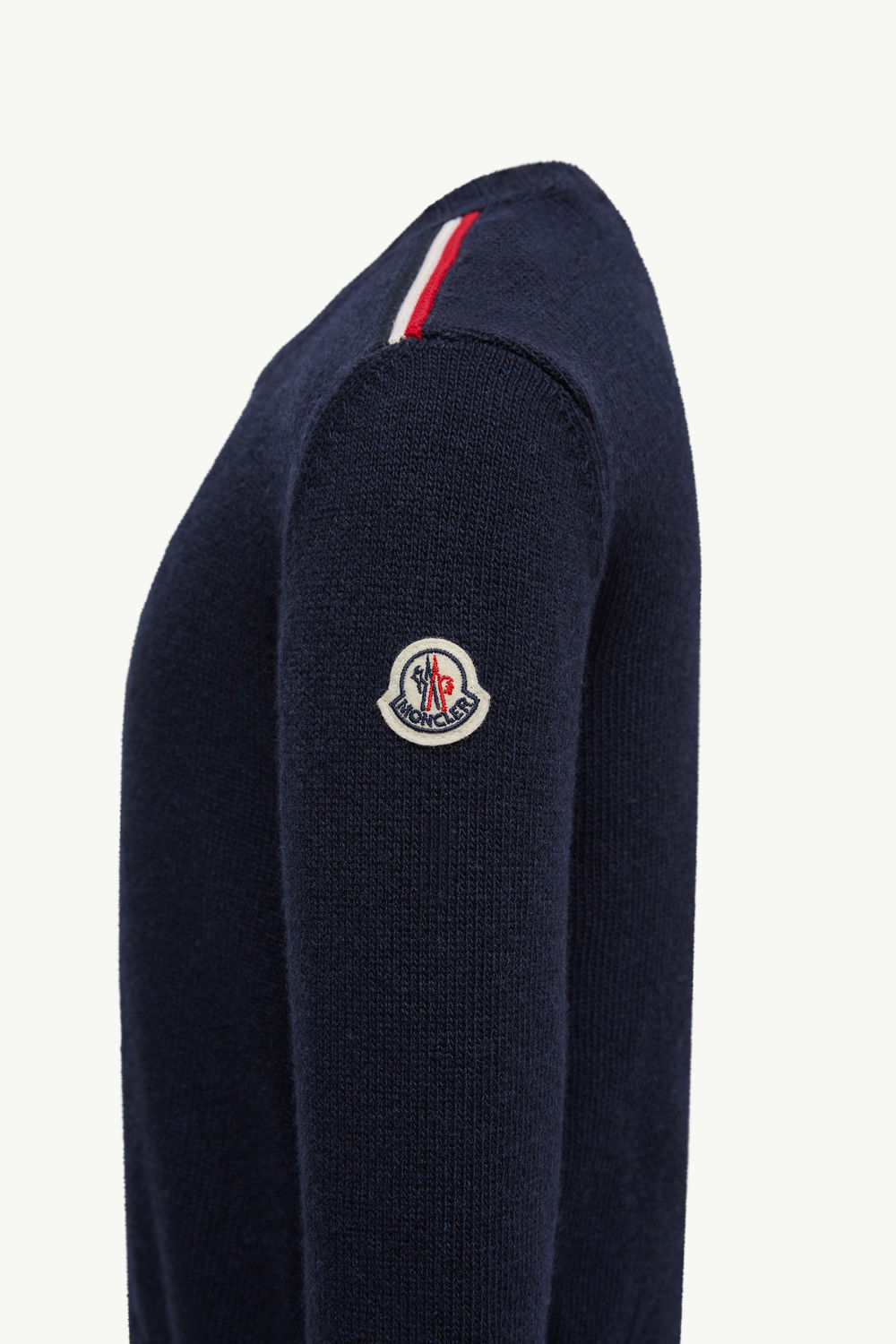Tricolour-Trimmed Wool Jumper Boy Dark Blue Moncler 1