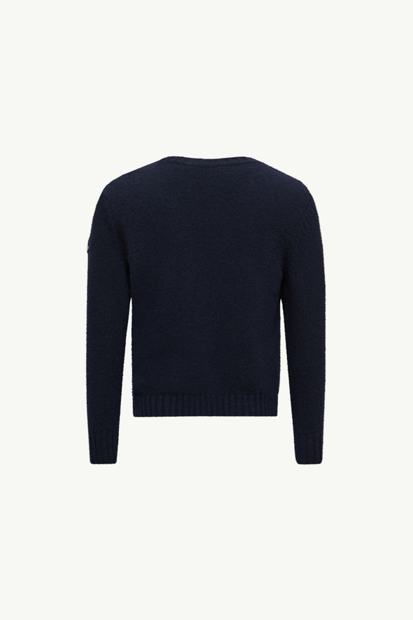 Tricolour-Trimmed Wool Jumper Boy Dark Blue Moncler 2