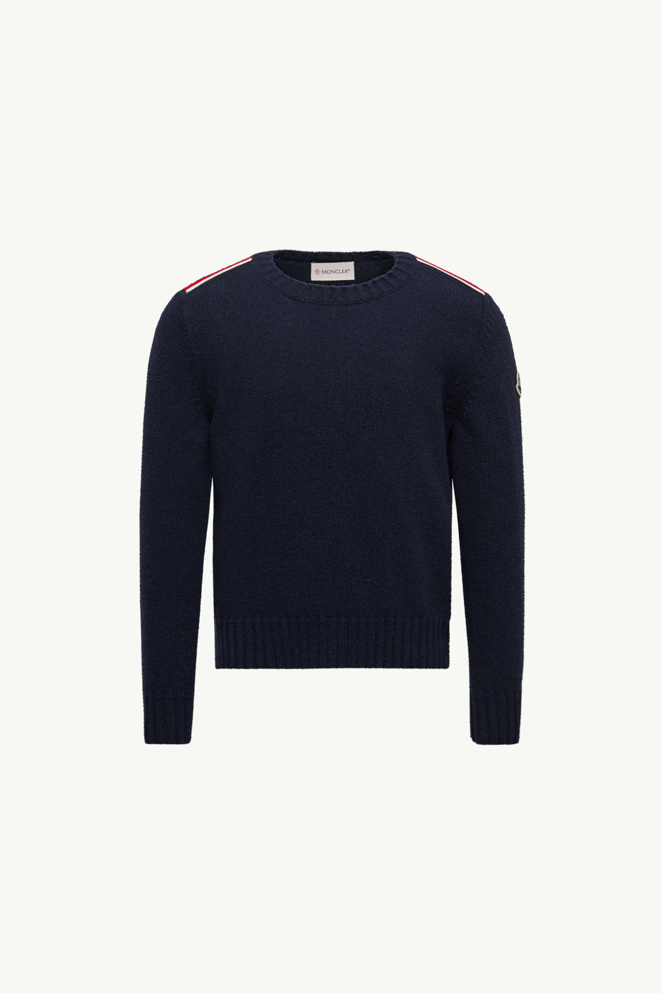 Pullover aus Wolle mit dreifarbigem Besatz Jungen Dunkelblau Moncler 0