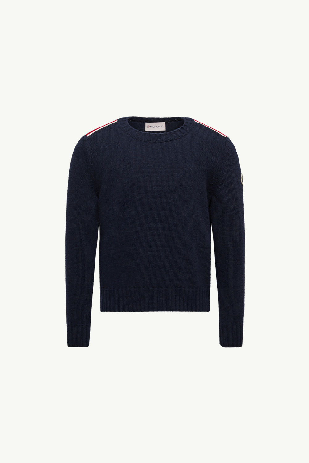 Tricolour-Trimmed Wool Jumper Boy Dark Blue Moncler 0