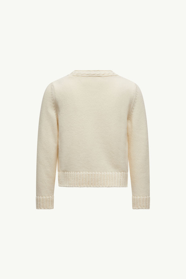 Textured Logo Wool Jumper Girl White Moncler 3